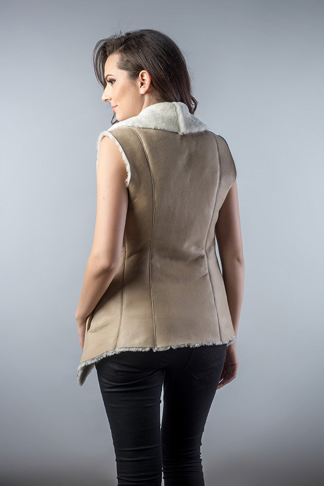 Beige Genuine Nappa Lambskin Merino Fur Vest by Buy Me Fur Ltd