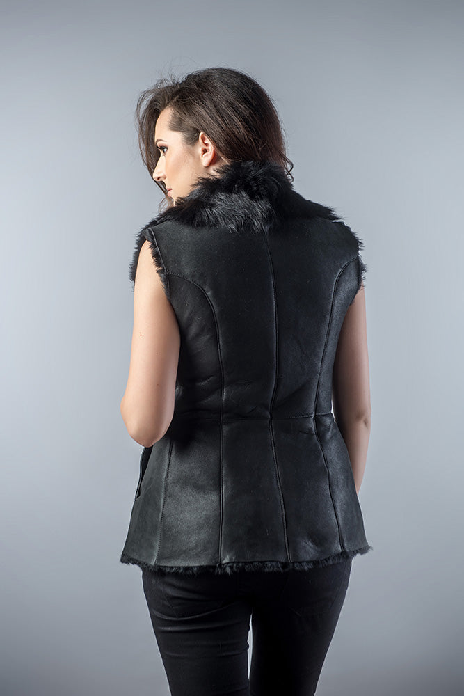 Black Genuine Nappa Lambskin Fur Vest by Buy Me Fur Ltd