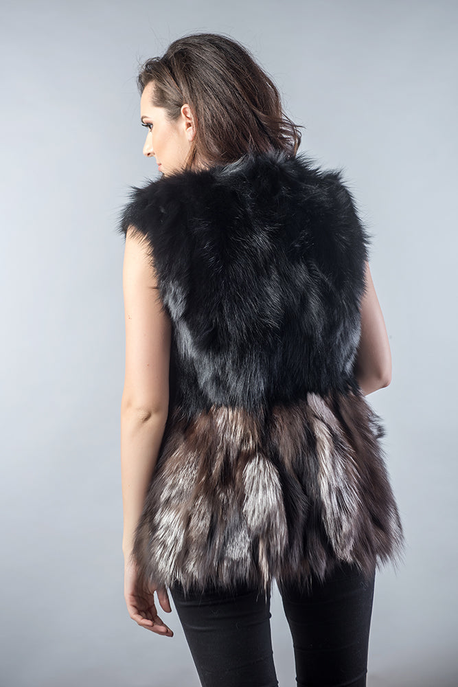 Black Brown Genuine Fox Fur Vest by Buy Me Fur Ltd