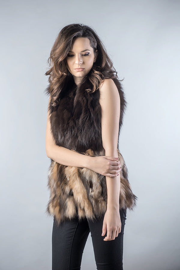 Black Light Brown Genuine Fox Fur Vest by Buy Me Fur Ltd