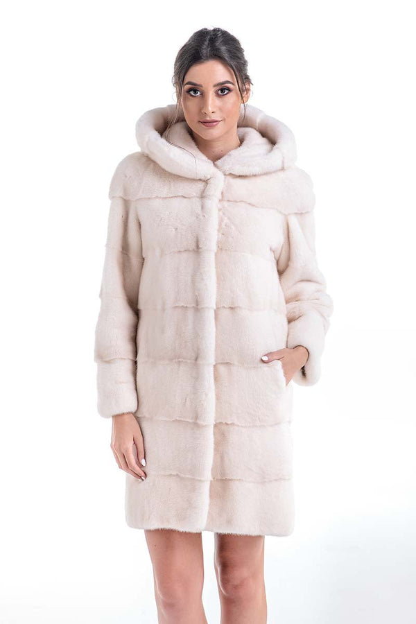 Luxury Ivory Natural Hooded Mink Fur Coat by Buy Me Fur Ltd