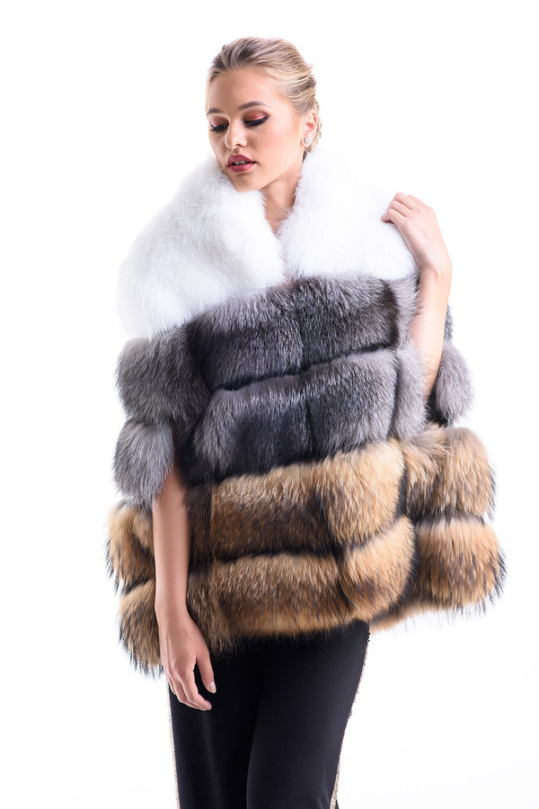 Silver Cape Style Genuine Raccoon and Arctic Fox Fur Vest by Buy Me Fur Ltd