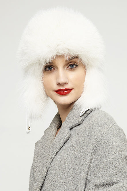 White Genuine Arctic Fox Fur and Nappa Lamb Leather Hat-0