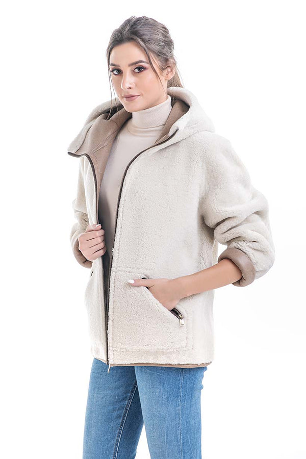 Cream Beige Nappa Lambskin Reversible Shearling Jacket by Buy Me Fur Ltd