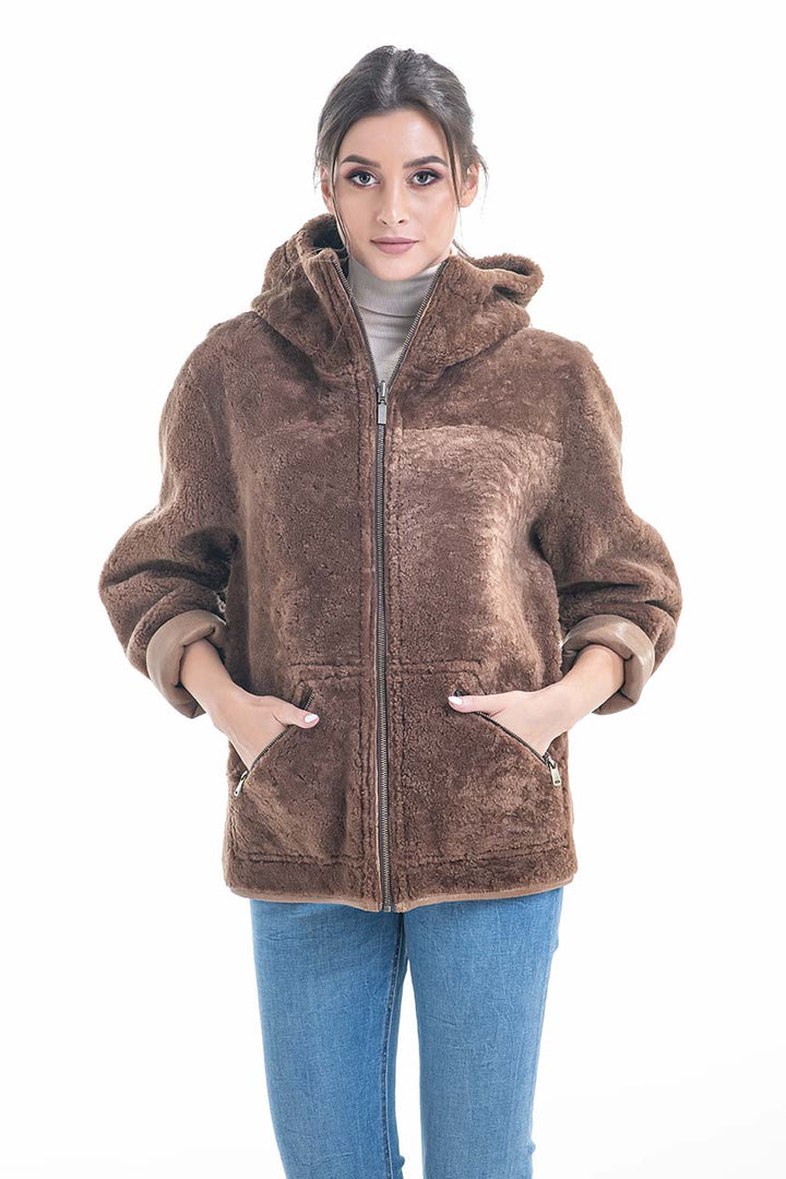 Cognac Nappa Lambskin Reversible Shearling Jacket by Buy Me Fur Ltd