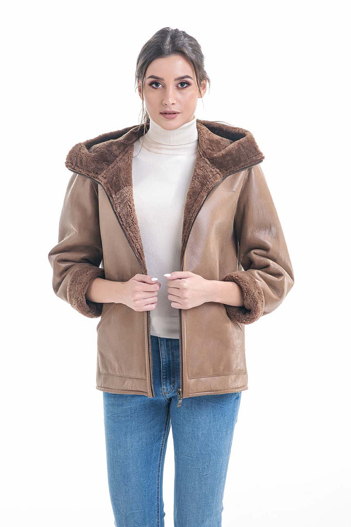 Cognac Nappa Lambskin Reversible Shearling Jacket by Buy Me Fur Ltd