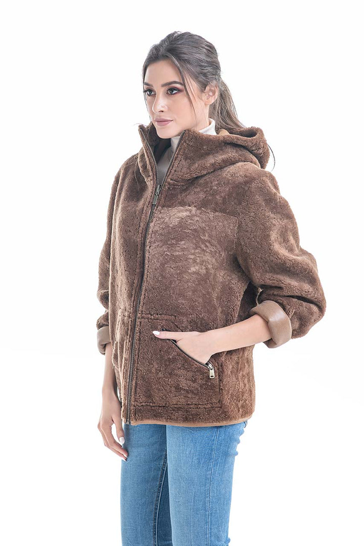 Cognac Nappa Lambskin Reversible Shearling Jacket by Buy Me Fur Ltd