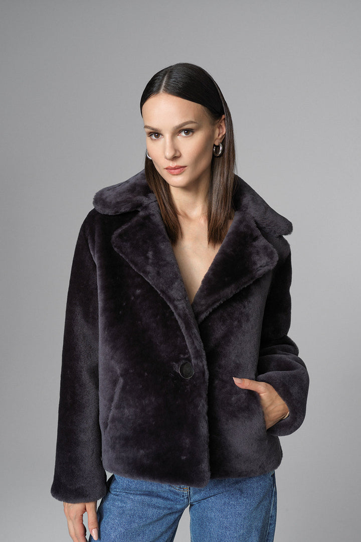 Gray Merino Sheepskin Fur Jacket by Buy Me Fur Ltd