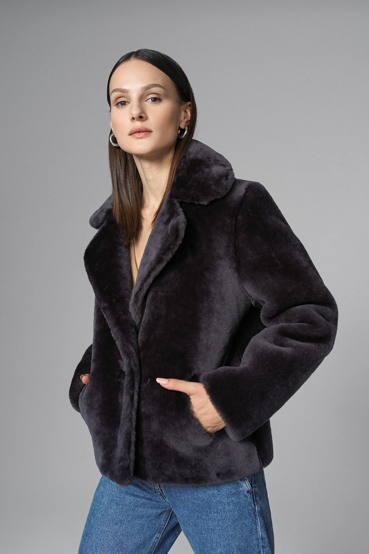 Gray Merino Sheepskin Fur Jacket by Buy Me Fur Ltd