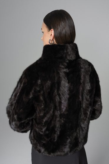 Black Natural Mink Fur Jacket with Nutria Fur Trims by Buy Me Fur Ltd