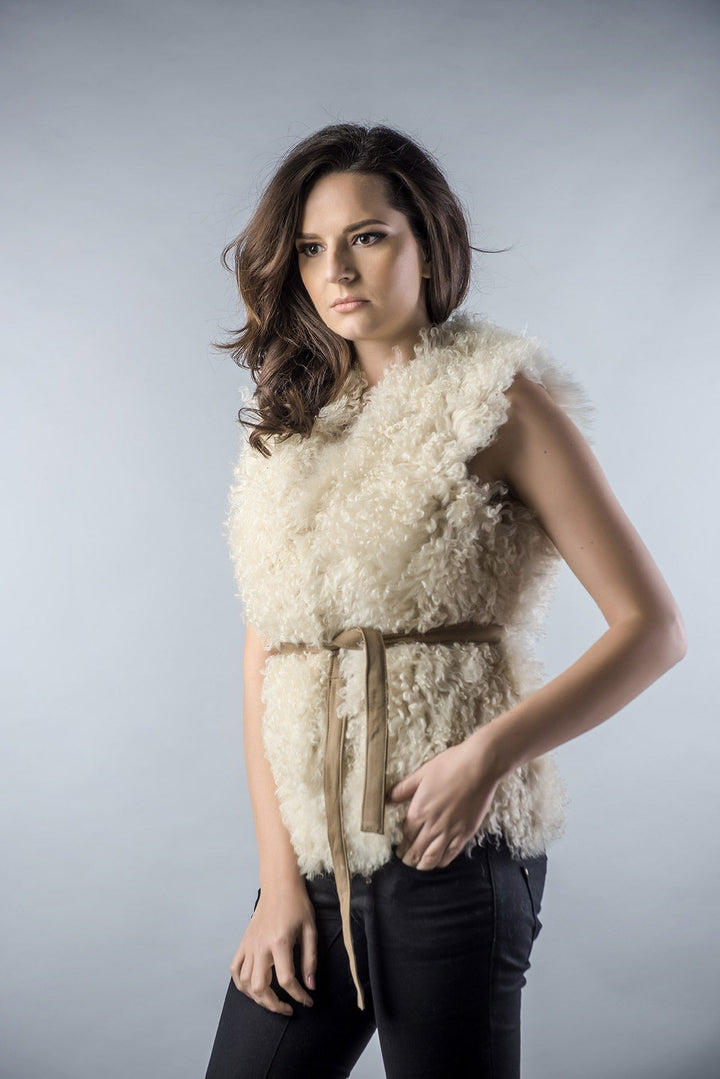 Beige Genuine Merino Shearling Vest by Buy Me Fur Ltd