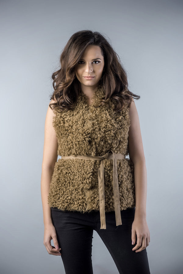 Light Brown Genuine Merino Shearling Vest by Buy Me Fur Ltd