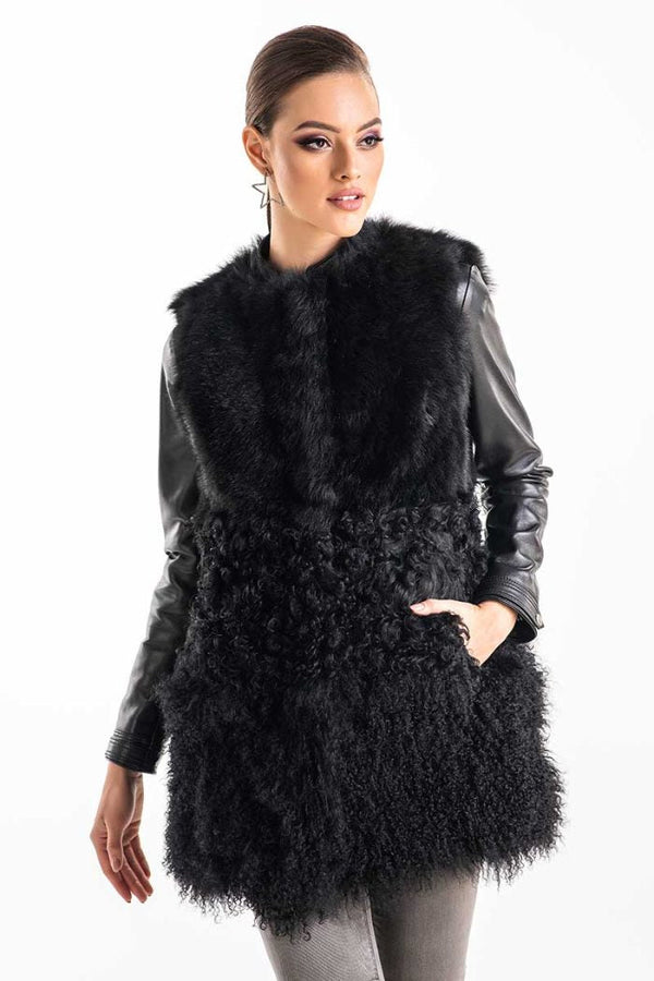 Black Geniune Sheepskin Fur Vest by Buy Me Fur Ltd