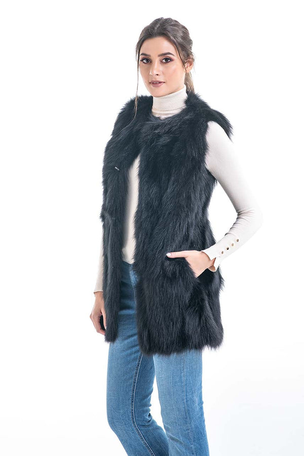 Black Genuine Fox Fur Vest by Buy Me Fur Ltd