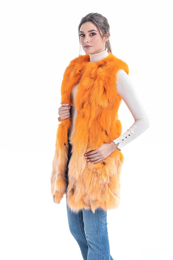 Orange Genuine Fox Fur Vest by Buy Me Fur Ltd