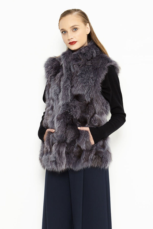 Purple Genuine Arctic Polar Fox Fur Vest by Buy Me Fur Ltd