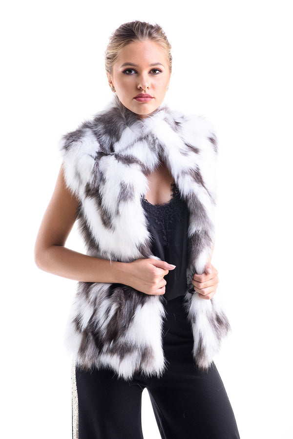 Black White Genuine Arctic Polar Fox Fur Vest by Buy Me Fur Ltd