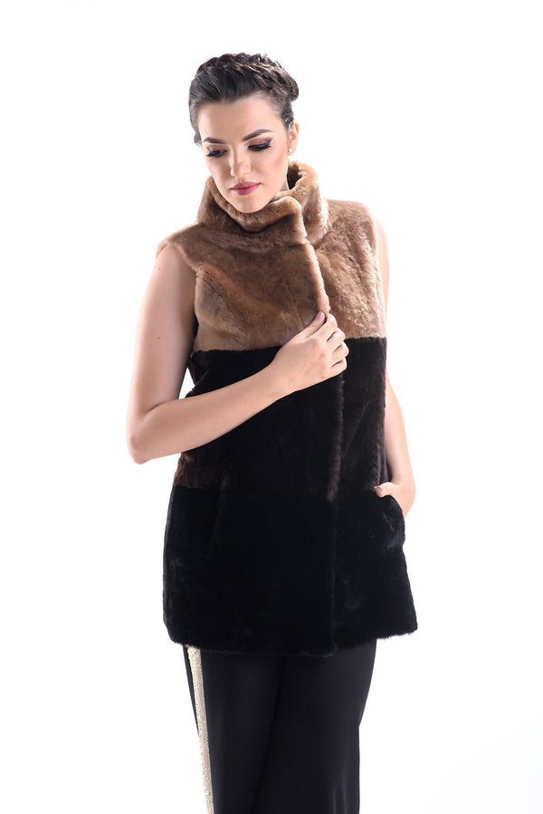 Brown Double Face Geniune Nappa Lamb Leather Mouton Fur Vest by Buy Me Fur Ltd