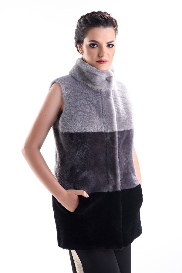 Gray Double Face Geniune Nappa Lamb Leather Mouton Fur Vest by Buy Me Fur Ltd