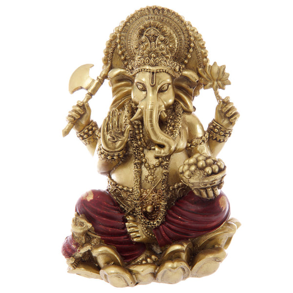 Decorative Gold and Red 16cm Ganesh Statue GAN07