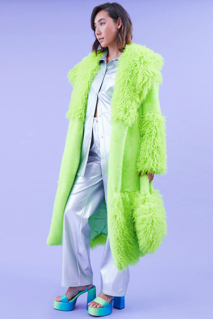 Green Faux Mongolian Fur Bamboo Coat-1