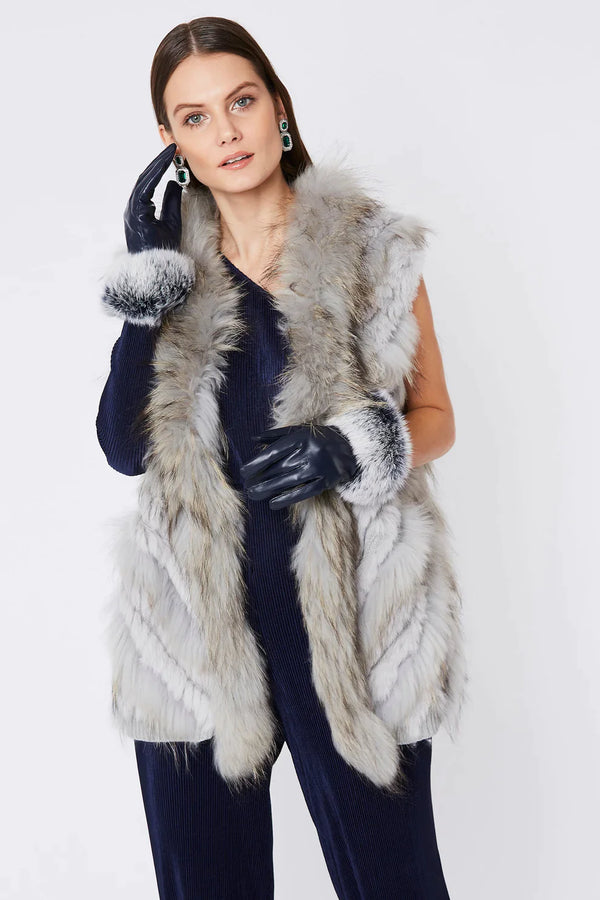 Grey Fox And Coney Fur Gilet by Buy Me Fur Ltd