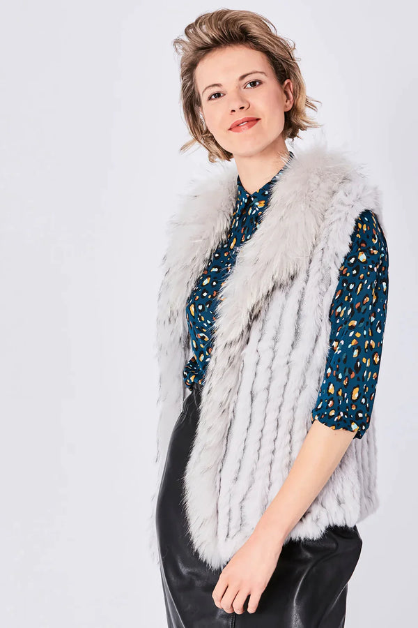 Grey Fox and Coney Fur Gilet With Collar Feature by Buy Me Fur Ltd