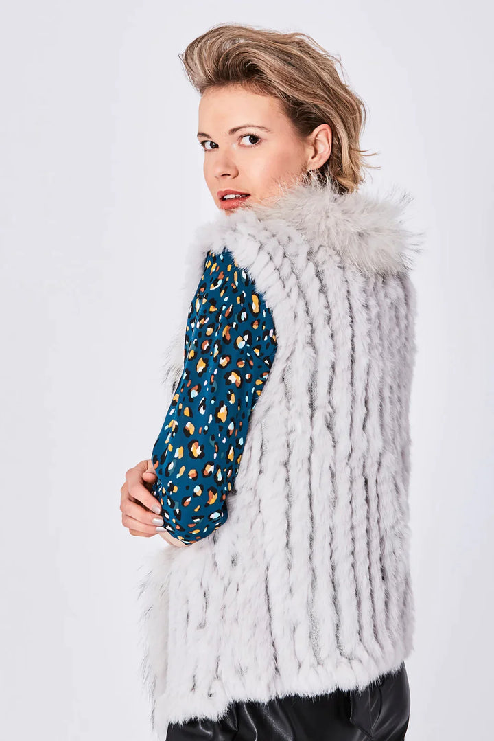 Grey Fox and Coney Fur Gilet With Collar Feature by Buy Me Fur Ltd