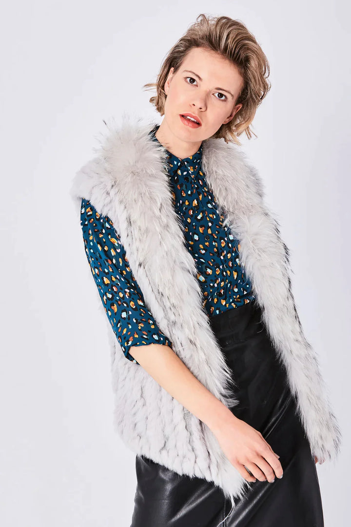 Grey Fox and Coney Fur Gilet With Collar Feature by Buy Me Fur Ltd