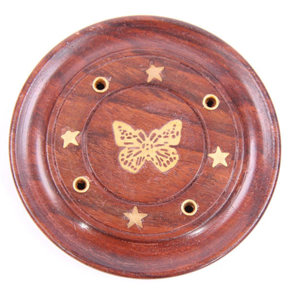 Decorative Sheesham Wood Round Butterflies Ashcatcher IF165 by Puckator