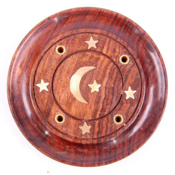 Decorative Sheesham Wood Round Ashcatcher Moon and Stars IF167 by Puckator