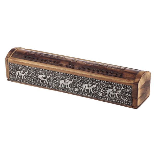 Decorative Elephant Inlay Sliding Lid Wooden Incense Burner Box IF215 by Puckator