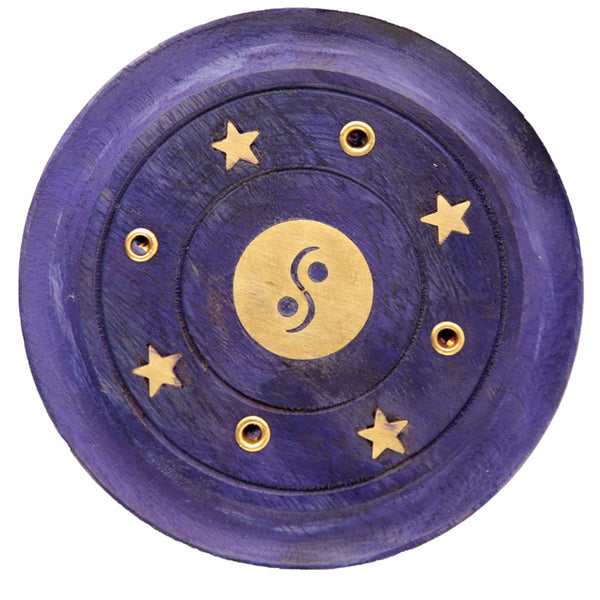 Decorative Yin Yang Wooden Purple Incense Burner Ash Catcher IF220