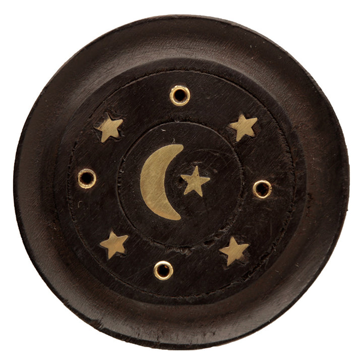 Decorative Moon & Stars Wooden Black Incense Burner Ash Catcher IF221 by Puckator