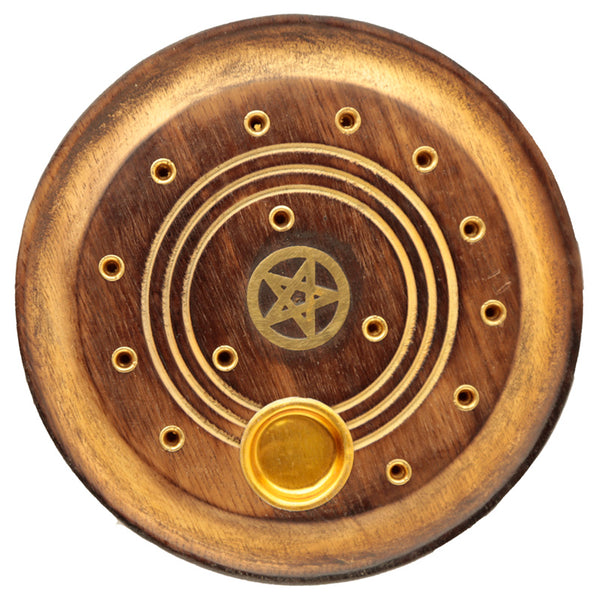 Decorative Round Pentagram Wooden Incense Burner Ash Catcher IF225 by Puckator