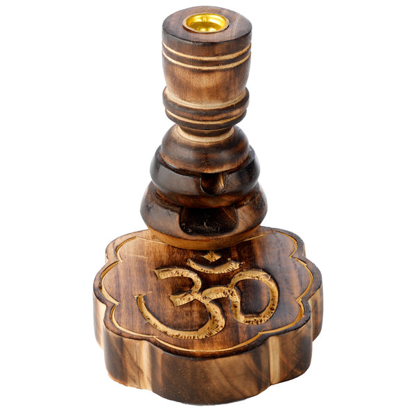 Carved Om Mango Wood Backflow Incense Burner IF256