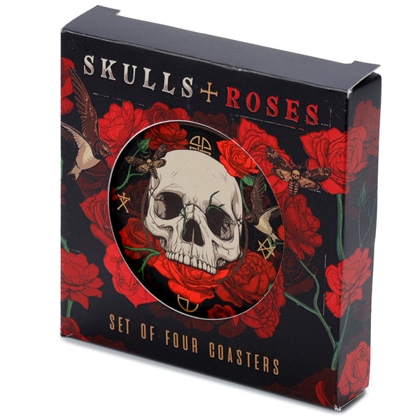 Set of 4 Cork Novelty Coasters - Skulls and Roses KP72-0