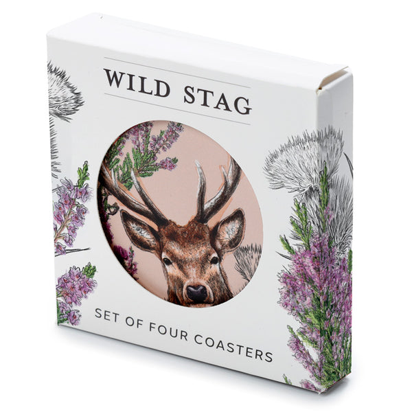 Set of 4 Cork Novelty Coasters - Wild Stag KP73 by Puckator