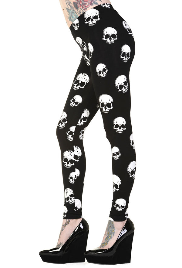 Banned Clothing - White Skulls Leggings - napoleonshousecleaning Clothing