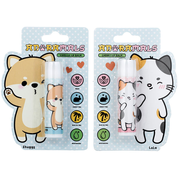 Lola the Cat and Shuggs the Shiba Inu Dog Adoramals Stick Lip Balm - Cherry (Lola) Vanilla (Shuggs) LIP124-0