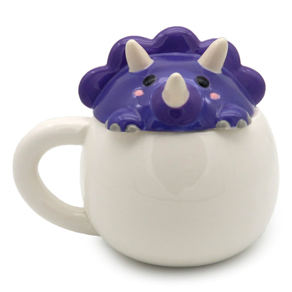 Peeping Lid Ceramic Lidded Animal Mug - Adoramals Purple Dinosaur LMUG12-0