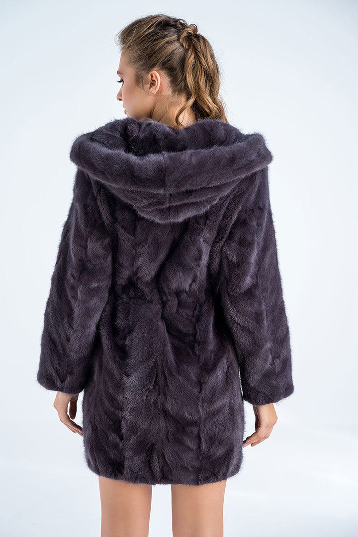 Gray Natural Hooded Mink Fur Coat by Buy Me Fur Ltd