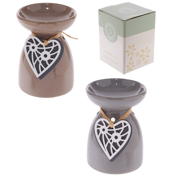 Ceramic Oil Burner - Wooden Heart Motif OB246