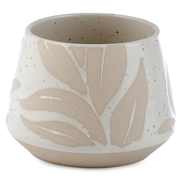 Decorative Stoneware Indoor Freestanding Planter/Small Plant Pot - Florens Hesperantha Cream Glaze Relief PLAN41