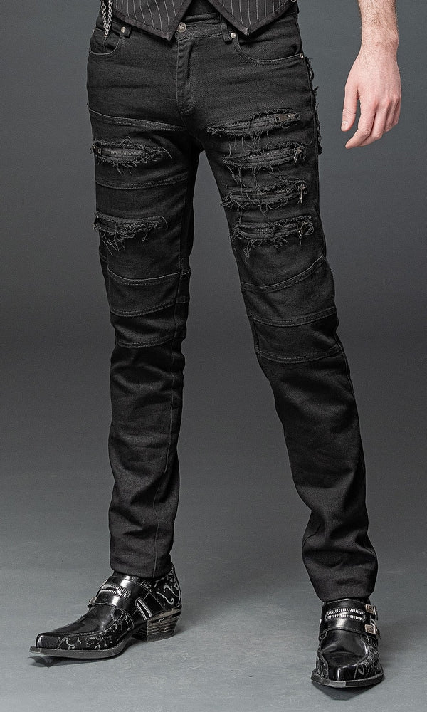 Queen of Darkness - Trousers with zips and decorative stitching by Queen Of Darkness