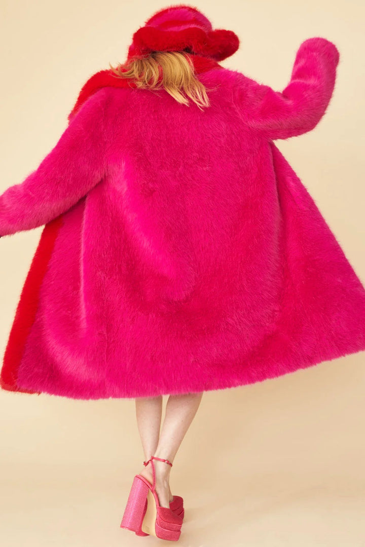 Pink Knitted Bamboo Faux Fur Maxi Coat by Buy Me Fur Ltd