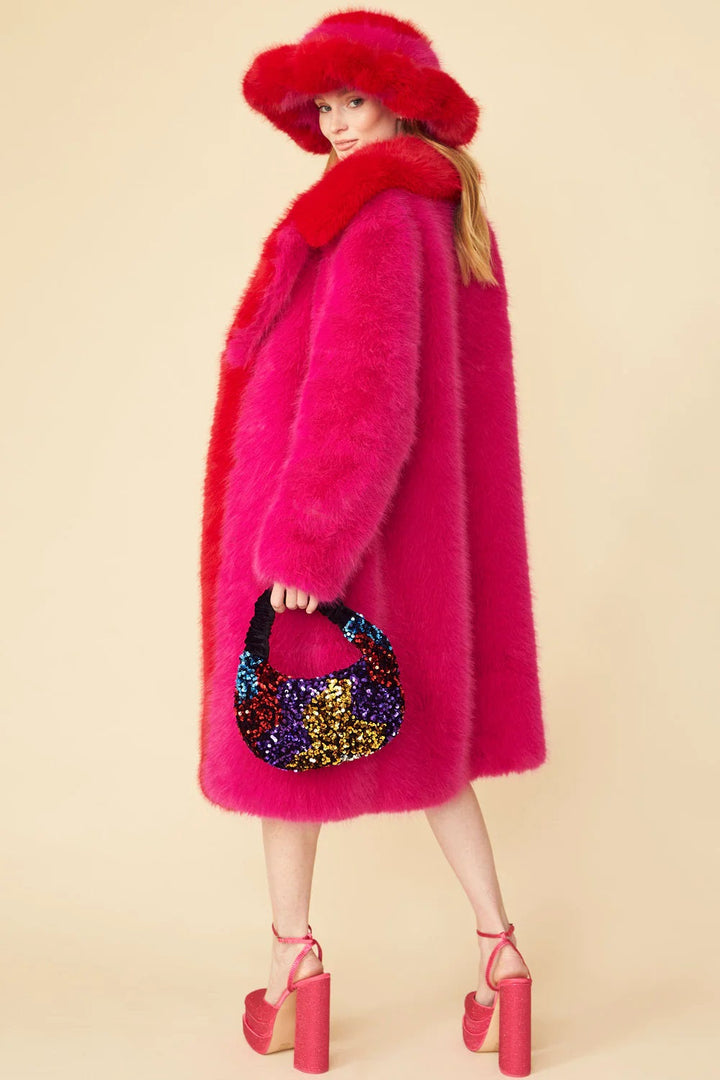 Pink Knitted Bamboo Faux Fur Maxi Coat by Buy Me Fur Ltd