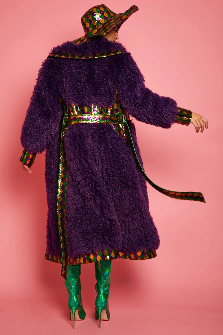 Purple Knitted Bamboo Eco Leather Shearling Coat by Buy Me Fur Ltd