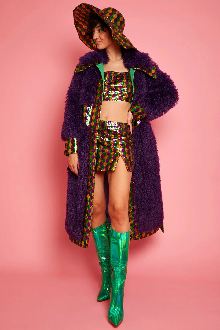 Purple Knitted Bamboo Eco Leather Shearling Coat by Buy Me Fur Ltd