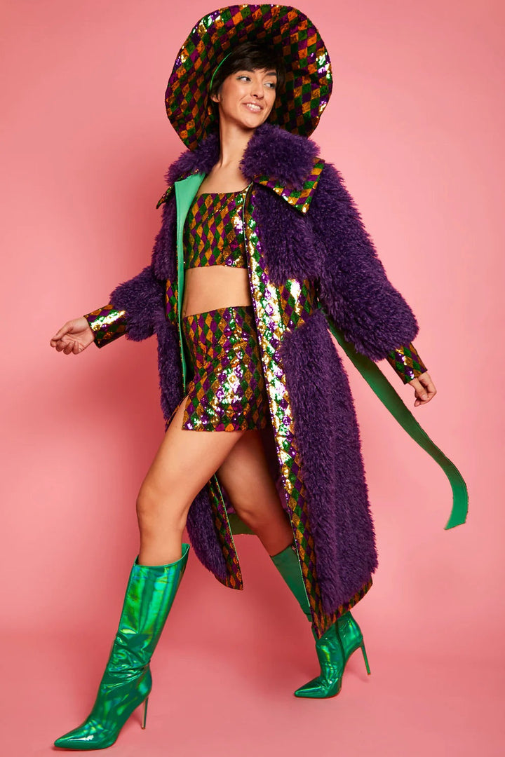 Purple Knitted Bamboo Eco Leather Shearling Coat by Buy Me Fur Ltd